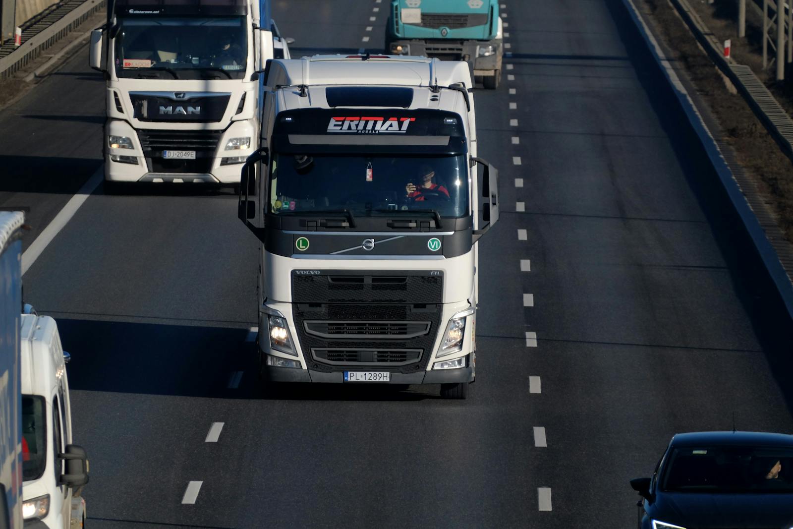 Modern lorry fleet on a UK motorway
